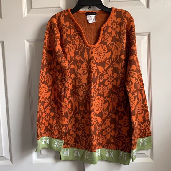Orange floral tunic with light green hem